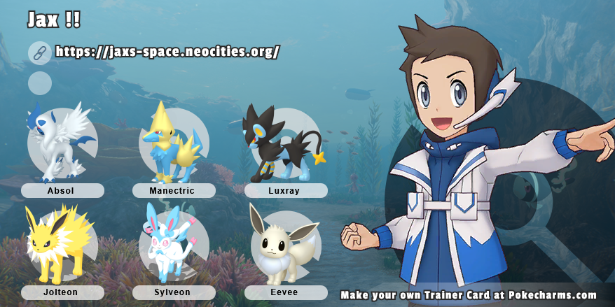 A Pokemon Trainber card, featuring: Mega Absol, Manetric, Luxray, Jolteon, shiny sylveon